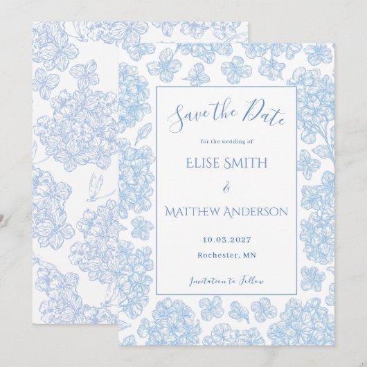 Invitation Elegant Script Floral Wedding Save The Date Card (Devant / Derrière)