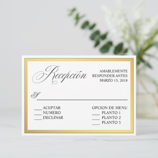 Invitation Élégant Script Flouris Mariage espagnol RSVP (Debout devant)