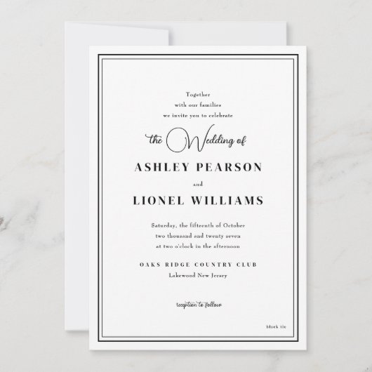 Invitation Élégant Script formel classique Simple Mariage (Devant)