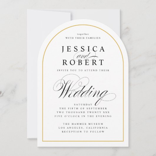 Invitation Elégant Script Gold Bordure Mariage Arch (Devant)