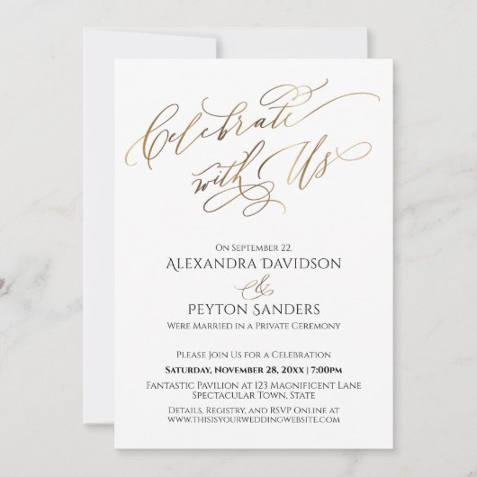 Invitation Élégant script Gold Célébrez avec nous Réception (Devant)