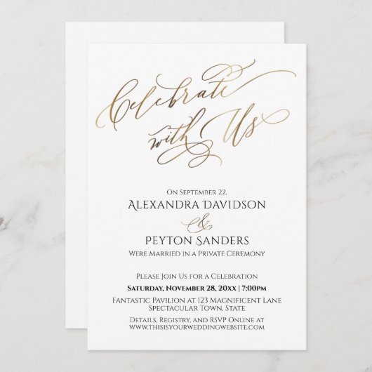 Invitation Élégant script Gold Célébrez avec nous Réception (Devant / Derrière)