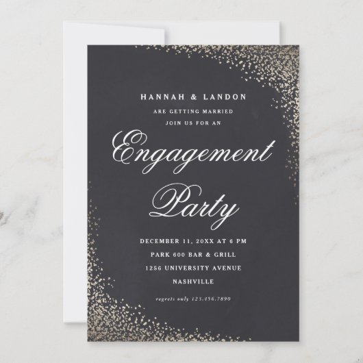 Invitation Elegant Script Gold Engagement Party (Devant)