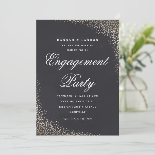 Invitation Elegant Script Gold Engagement Party (Debout devant)