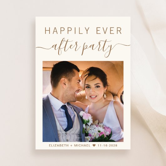 Invitation Elégant Script Gold Photo Cream Wedding Réception