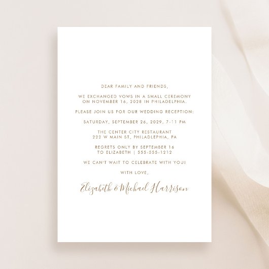 Invitation Elégant Script Gold Photo Réception Mariage