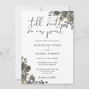 Invitation Élégant Script Gothique Roses Floral Mariage