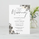Invitation Élégant script gothique roses floral mariage (Debout devant)