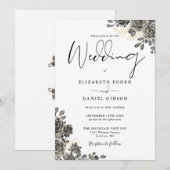 Invitation Élégant script gothique roses floral mariage (Devant / Derrière)