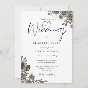 Invitation Élégant script gothique roses floral mariage