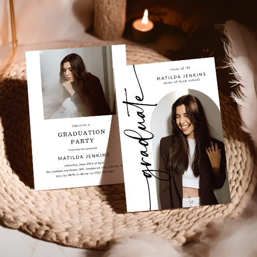 Invitation Elegant Script Grad Arch Photo Collage Graduation