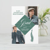 Invitation Elegant Script Grad Cap Tassel Graduation Photo (Debout devant)