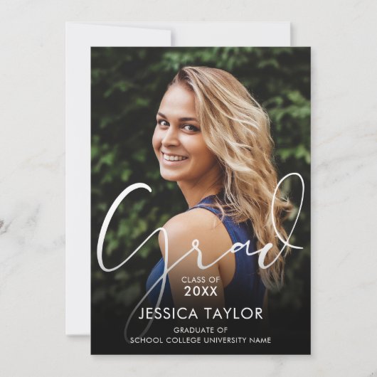 Invitation Élégant Script Grad Photo Party Graduation (Devant)