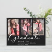 Invitation Élégant Script Graduation 3 Photo Noir (Debout devant)