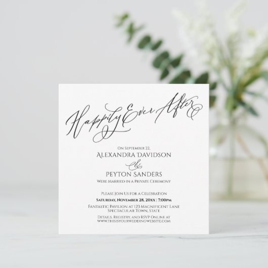 Invitation Elegant Script Happily Ever After Simple Reception (Debout devant)
