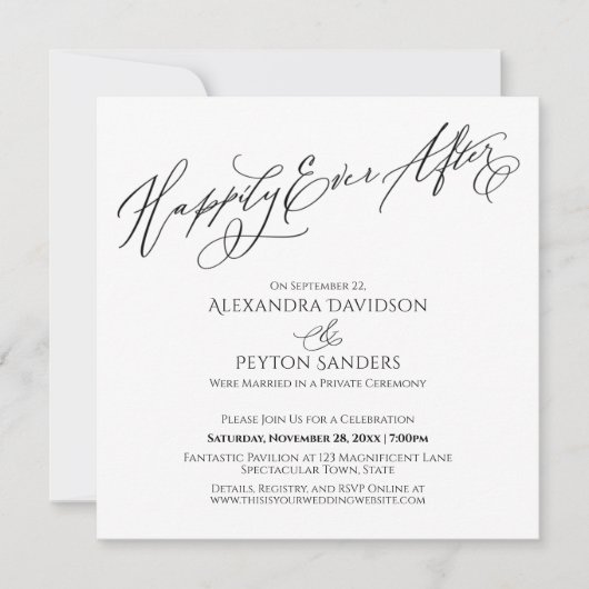 Invitation Elegant Script Happily Ever After Simple Reception (Devant)