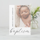 Invitation Elegant Script Hazy Baby Photo Religious Baptism (Debout devant)