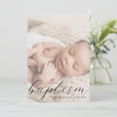 Invitation Elegant Script Hazy Photo Simple Baptism (Debout devant)