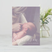 Invitation Elegant Script Hazy Photo Simple Baptism (Debout devant)