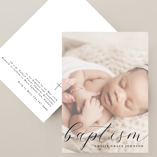 Invitation Elegant Script Hazy Photo Simple Baptism