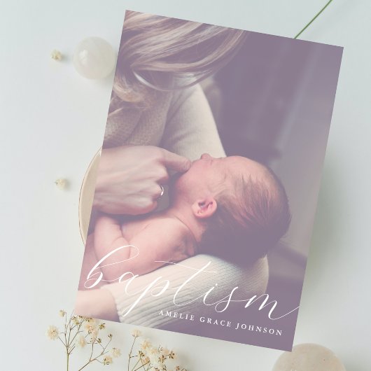 Invitation Elegant Script Hazy Photo Simple Baptism