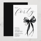 Invitation Elegant Script Hello Forty Bow 40th Birthday Party (Devant / Derrière)