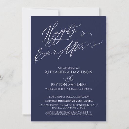 Invitation Élégant Script Heureux Jamais Après La Réception D (Devant)
