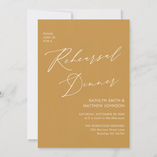 Invitation Élégant Script Honey Gold Rehearsal Dîner QR (Devant)