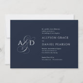 Invitation Élégant script initial Monogramme Mariage bleu mar (Devant)