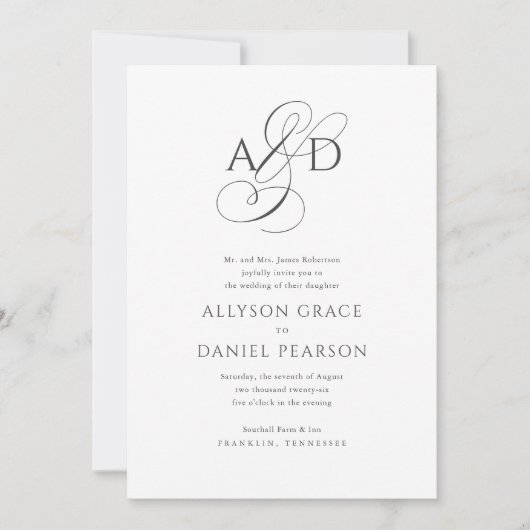 Invitation Élégant script initial Monogramme Mariage classiqu (Devant)