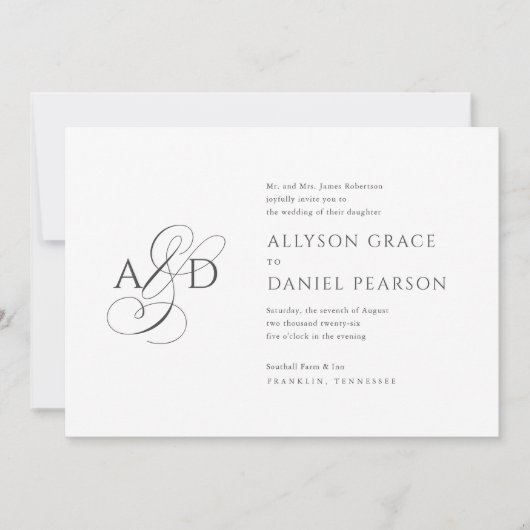 Invitation Élégant script initial Monogramme Mariage classiqu (Devant)