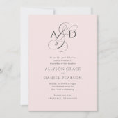 Invitation Élégant script initial Monogramme Mariage rose pâl (Devant)