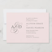 Invitation Élégant script initial Monogramme Mariage rose pâl (Devant)