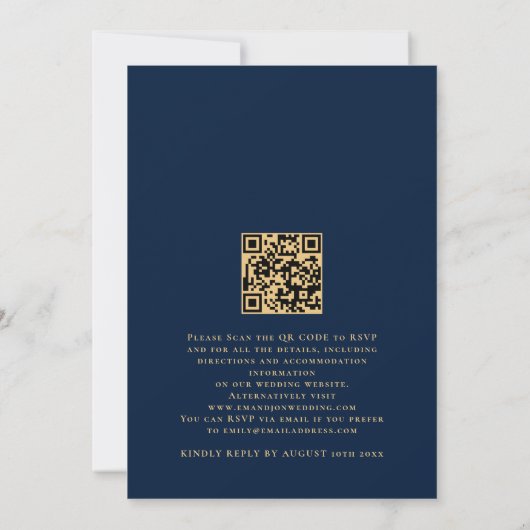 Invitation Élégant Script Initiales Marine Gold QR Code Maria (Dos)