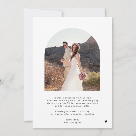 Invitation Élégant script jeunes mariés photo mariage merci (Dos)