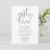 Invitation Élégant script Just Love Emerald Green Mariage (Debout devant)