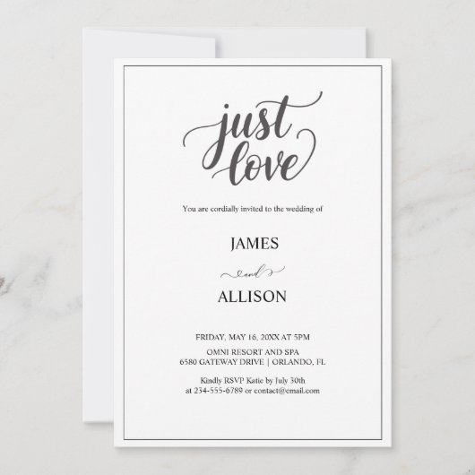 Invitation Élégant script juste amour mariage (Devant)