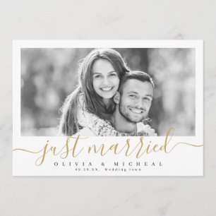 Invitation Élégant script "juste marié" mariage photo moderne