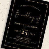 Invitation Élégant Script Line QR Code Black Gold Mariage