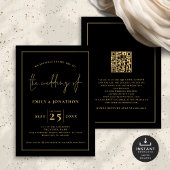 Invitation Élégant Script Line QR Code Black Gold Mariage