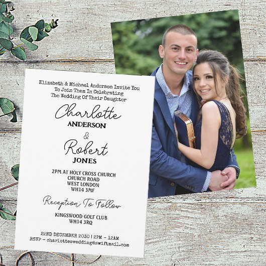 Invitation Élégant Script M. Et Mme Mariage Photo