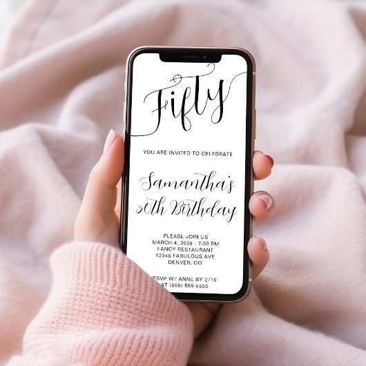 Invitation Élégant script manuscrit 50e anniversaire