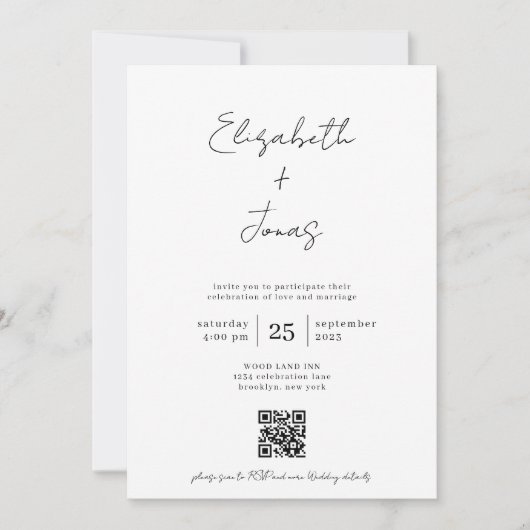 Invitation Élégant script manuscrit photo QR Code Mariage (Devant)