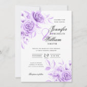 Invitation Élégant Script Mariage Aquarelle violet Floral (Devant)
