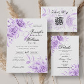 Invitation Élégant Script Mariage Aquarelle violet Floral