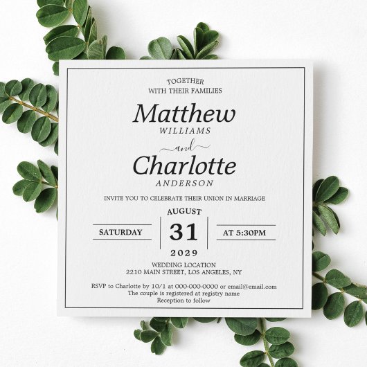 Invitation Élégant Script Mariage blanc numérique imprimable