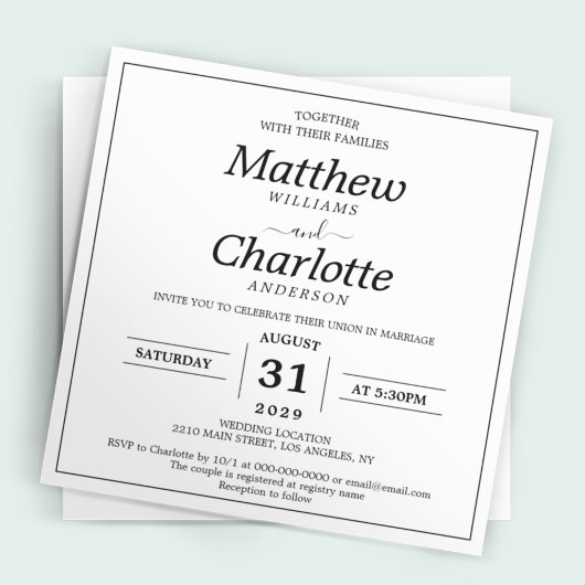 Invitation Élégant Script Mariage blanc numérique imprimable