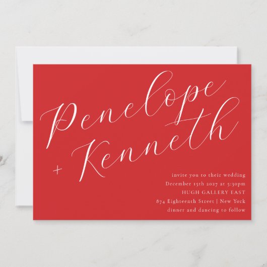 Invitation Élégant Script Mariage de Noël rouge élégant (Devant)