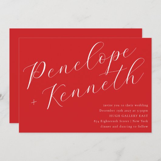 Invitation Élégant Script Mariage de Noël rouge élégant (Devant / Derrière)