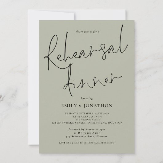 Invitation Élégant Script Mariage de répétition Dîner Lumière (Devant)